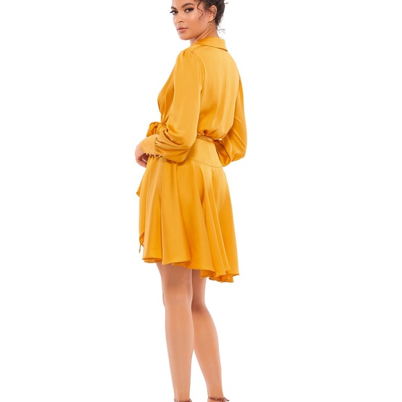 $398 Mac Duggal Women's Pink Ieena Satin Wrap Dress Size 8 - Picture 3 of 9